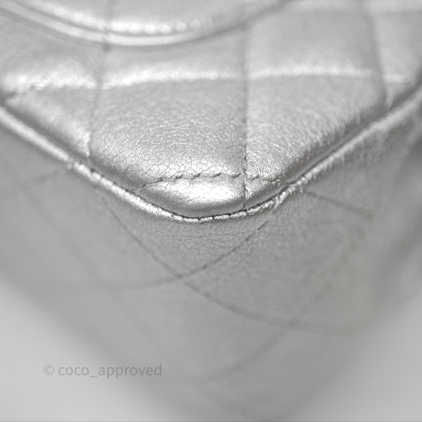Chanel Quilted Mini Rectangular Flap Metallic Silver Lambskin Silver Hardware