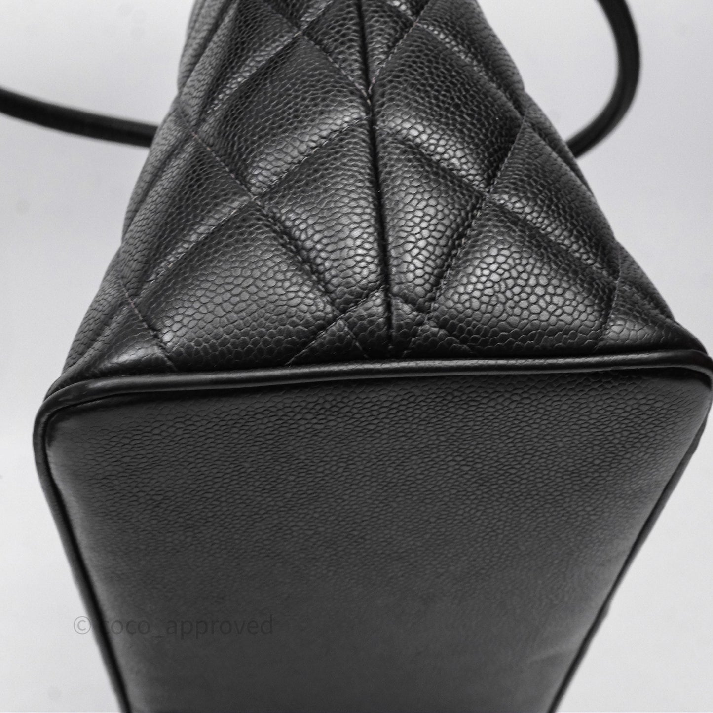 Chanel Vintage Medallion CC Black Caviar Tote Bag Gold Hardware