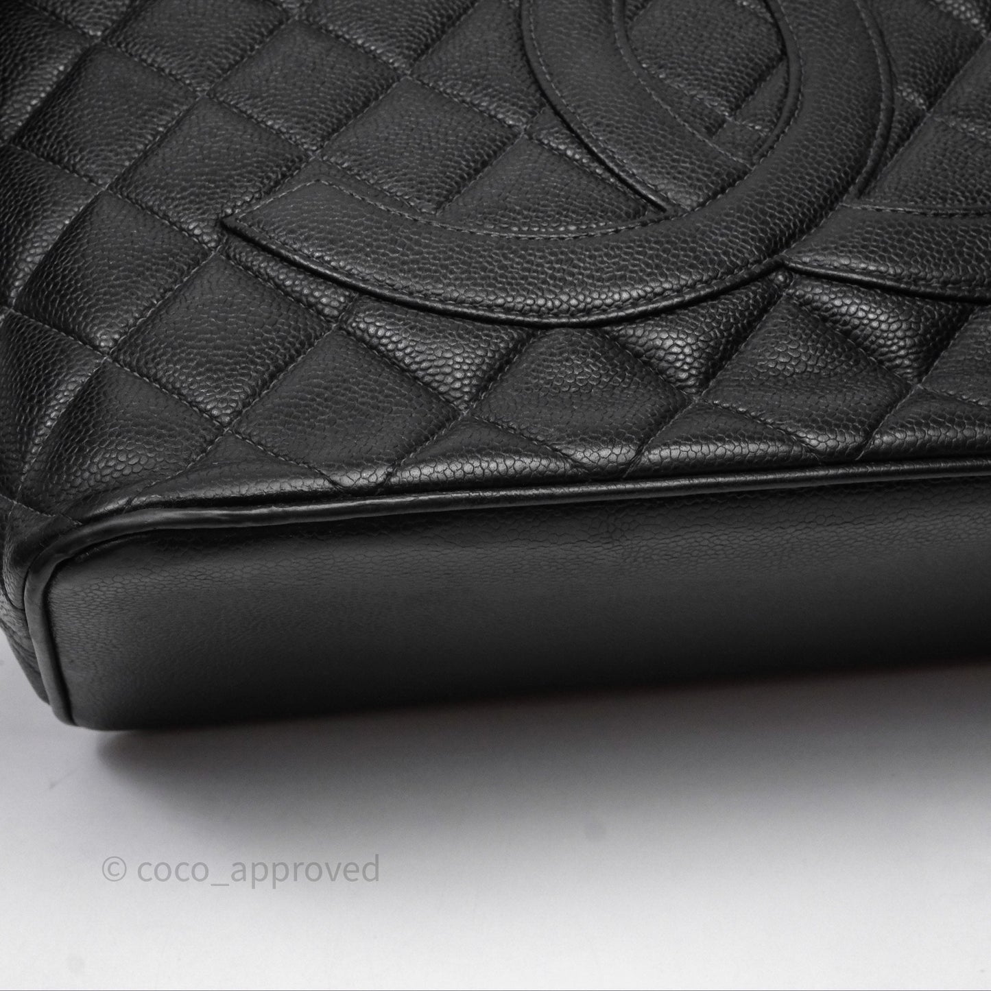 Chanel Vintage Medallion CC Black Caviar Tote Bag Gold Hardware