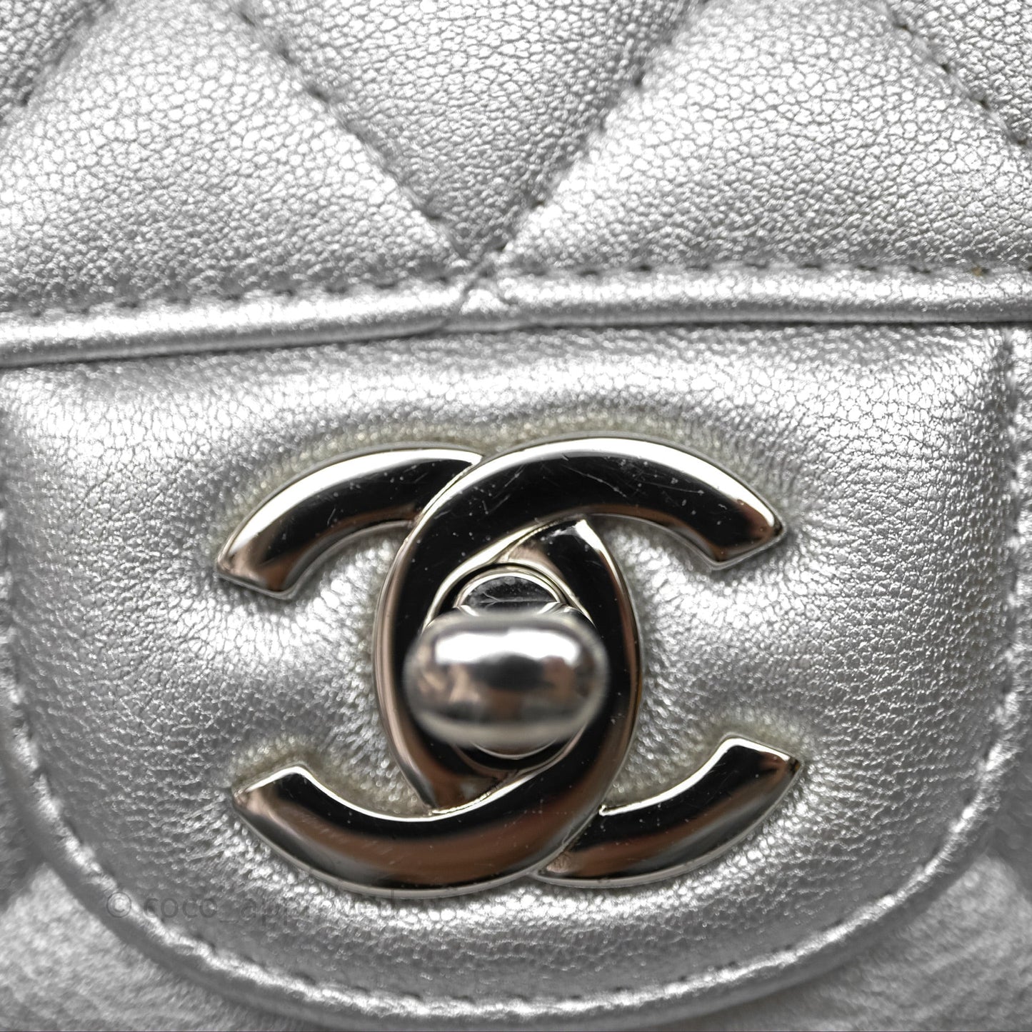 Chanel Quilted Mini Rectangular Flap Metallic Silver Lambskin Silver Hardware