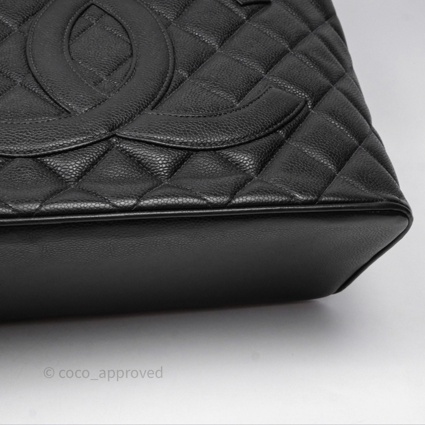 Chanel Vintage Medallion CC Black Caviar Tote Bag Gold Hardware