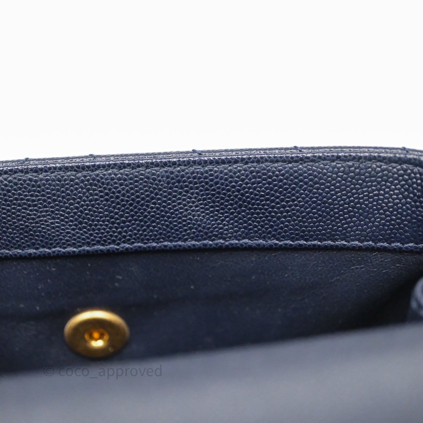 Chanel Small Coco Handle Chevron Navy Caviar Aged Gold Hardware Lizard Handle