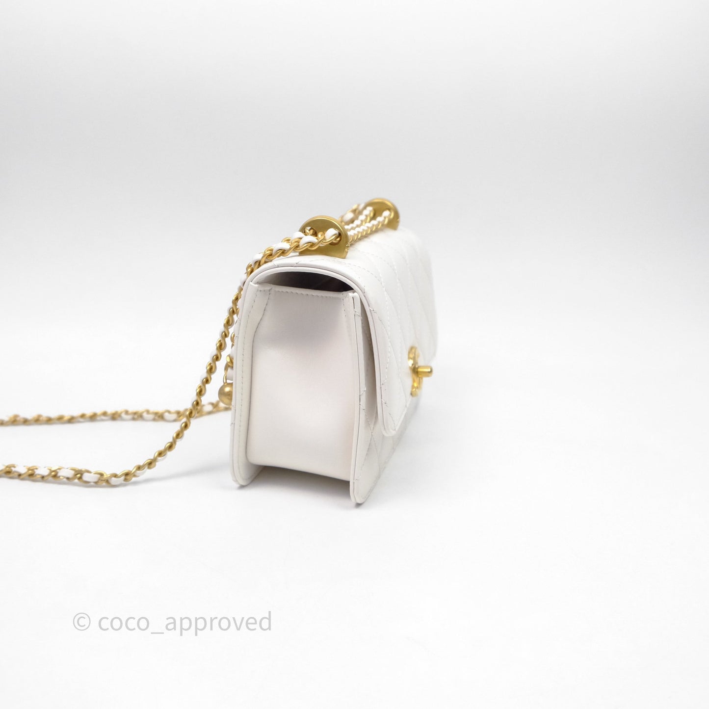 Chanel Quilted Perfect Fit Adjustable White Calfskin Aged Gold Hardware