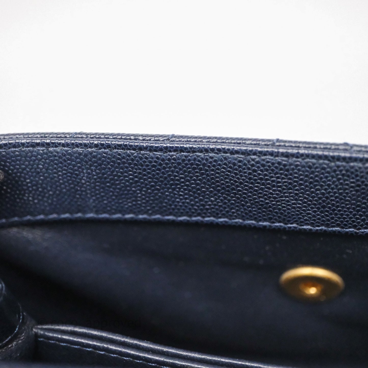 Chanel Small Coco Handle Chevron Navy Caviar Aged Gold Hardware Lizard Handle