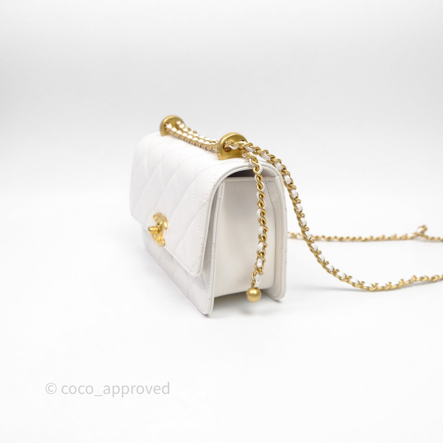 Chanel Quilted Perfect Fit Adjustable White Calfskin Aged Gold Hardware