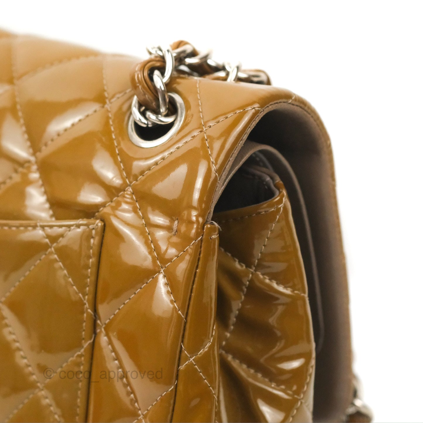 Chanel Jumbo Double Flap Brown Patent Silver Hardware⁣⁣