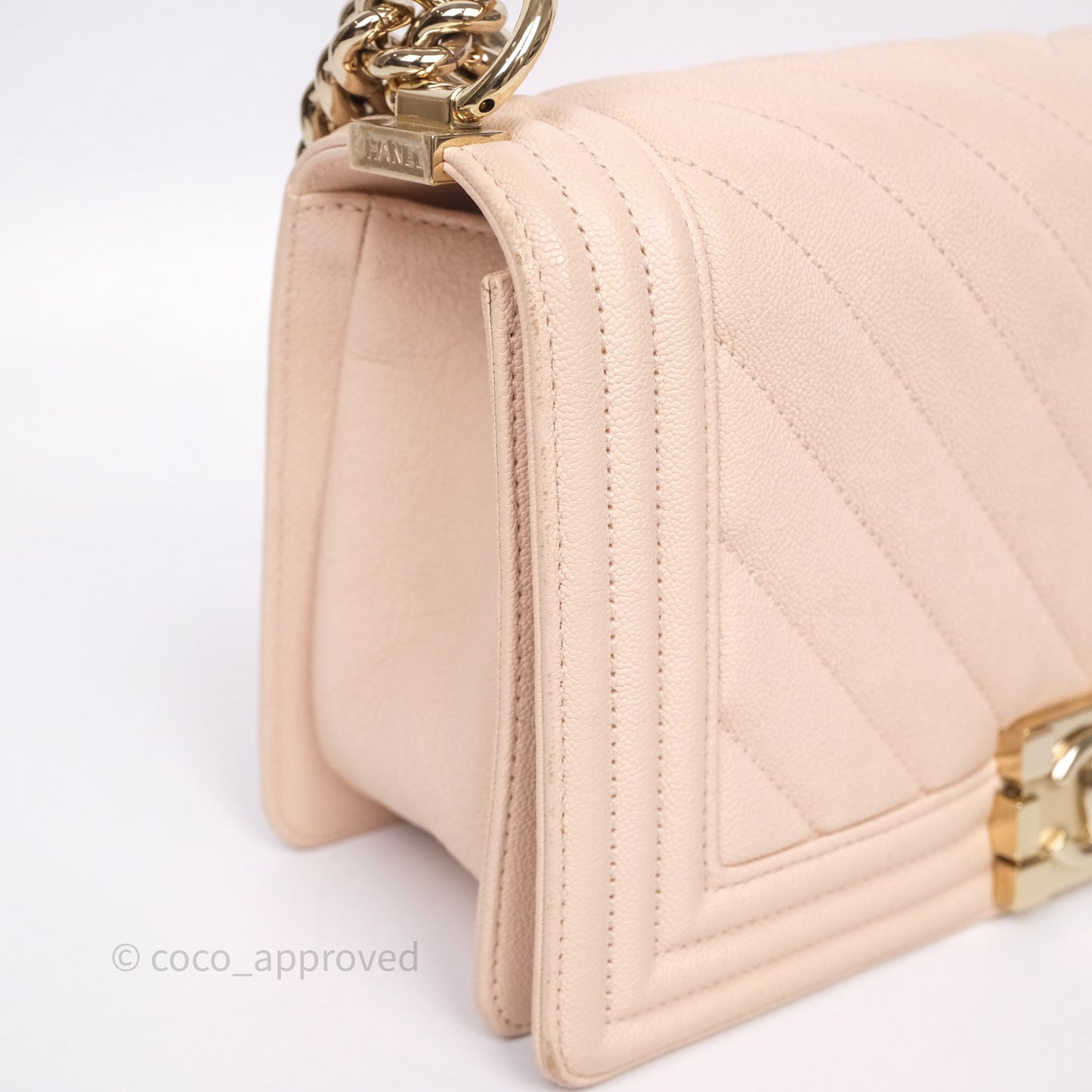 Chanel Chevron Medium Boy Light Pink Caviar Gold Hardware