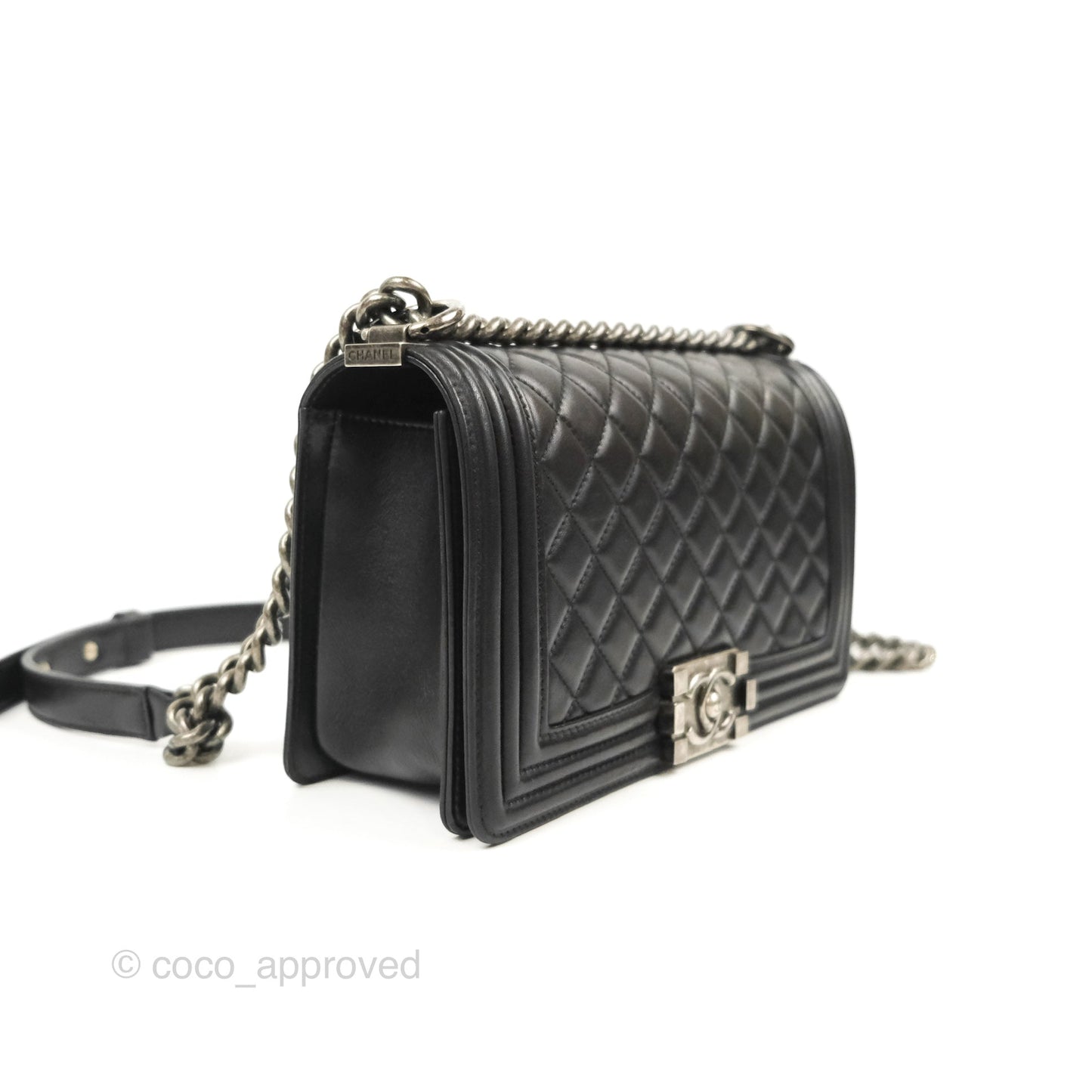 Chanel Quilted Medium Boy Black Lambskin Ruthenium Hardware