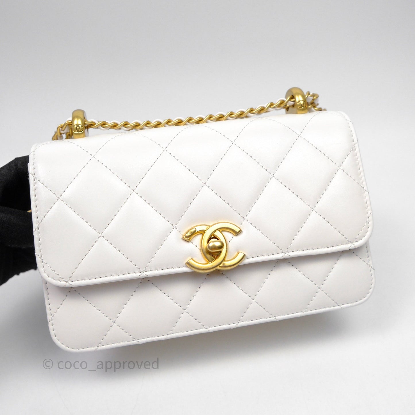 Chanel Quilted Perfect Fit Adjustable White Calfskin Aged Gold Hardware