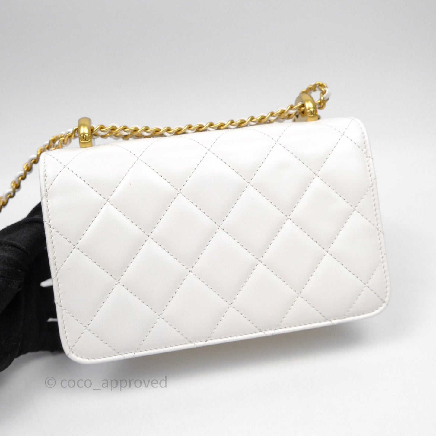 Chanel Quilted Perfect Fit Adjustable White Calfskin Aged Gold Hardware