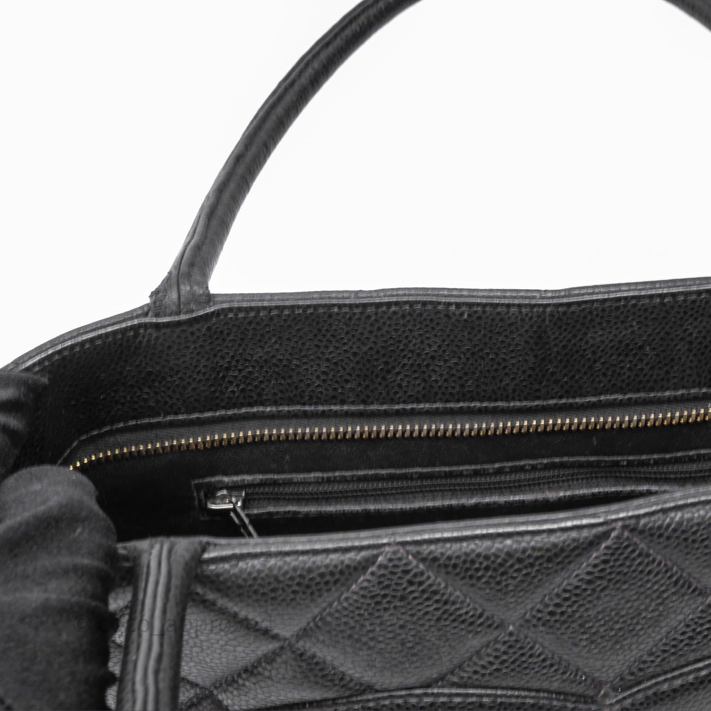 Chanel Vintage Medallion CC Black Caviar Tote Bag Gold Hardware