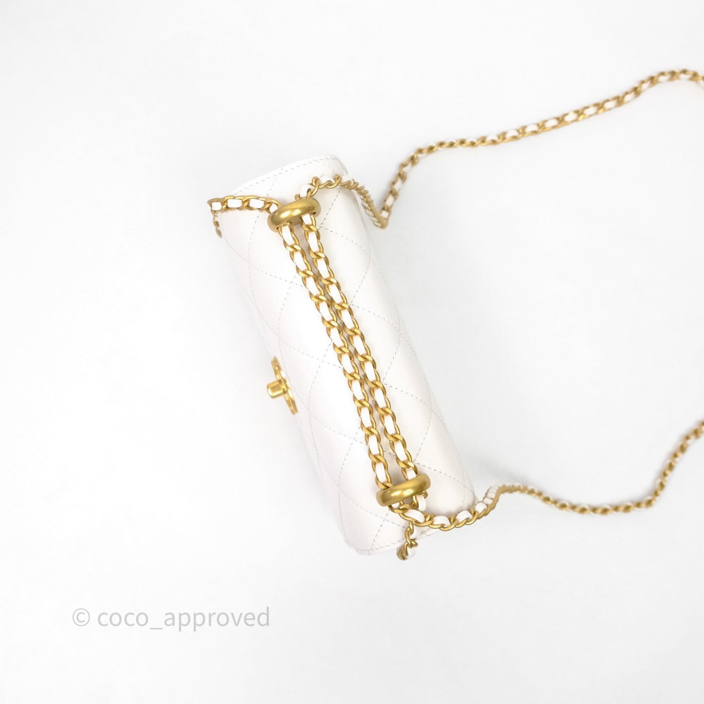 Chanel Quilted Perfect Fit Adjustable White Calfskin Aged Gold Hardware