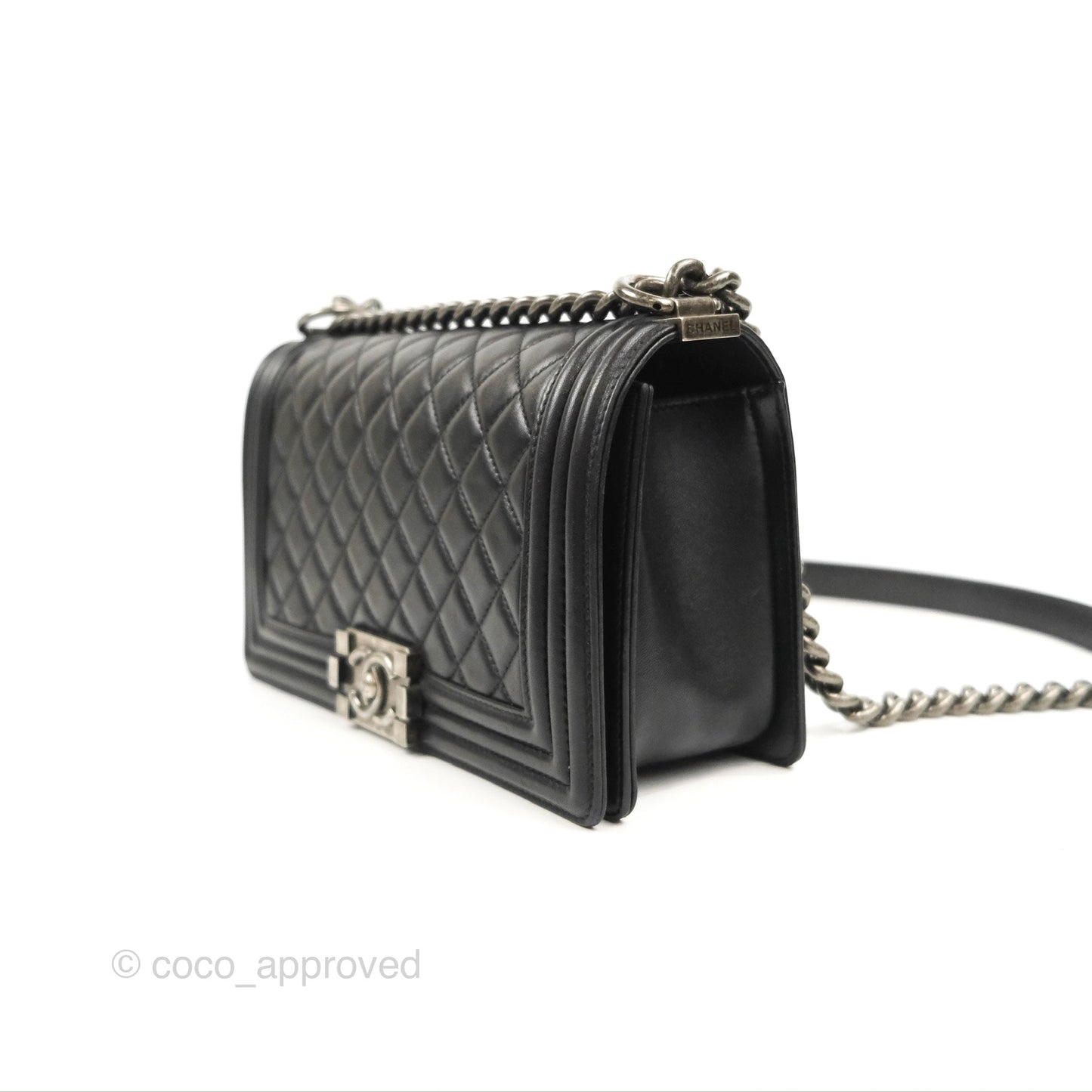Chanel Quilted Medium Boy Black Lambskin Ruthenium Hardware