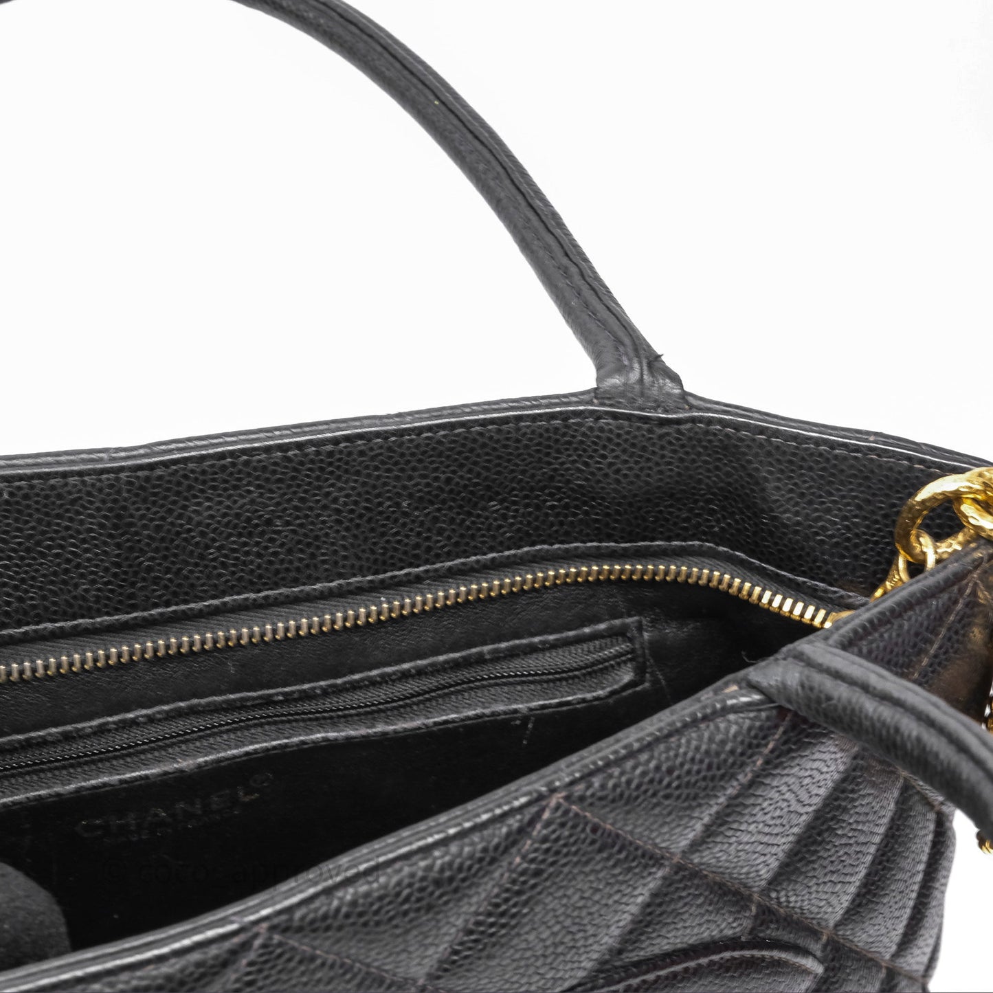 Chanel Vintage Medallion CC Black Caviar Tote Bag Gold Hardware