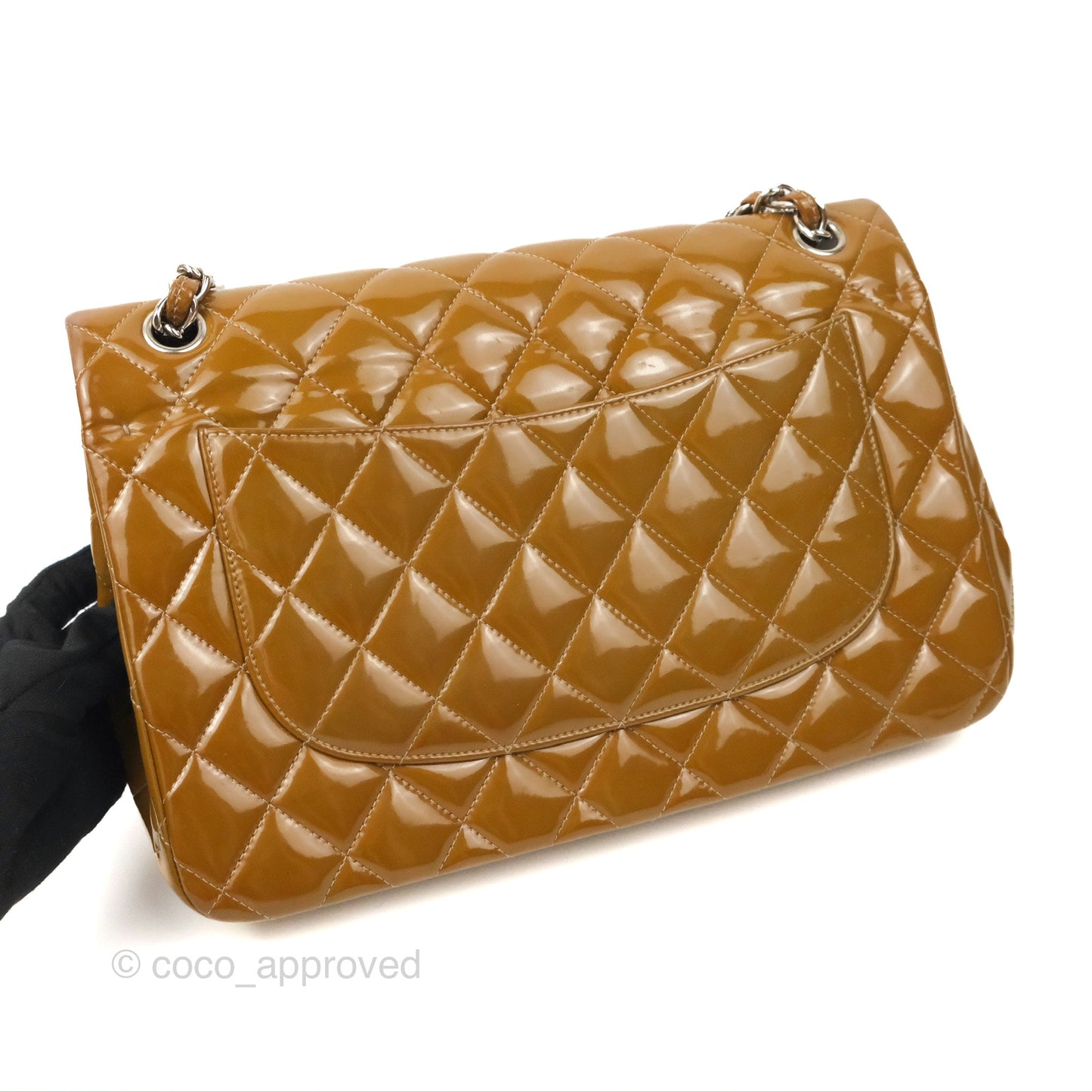 Chanel Jumbo Double Flap Brown Patent Silver Hardware⁣⁣