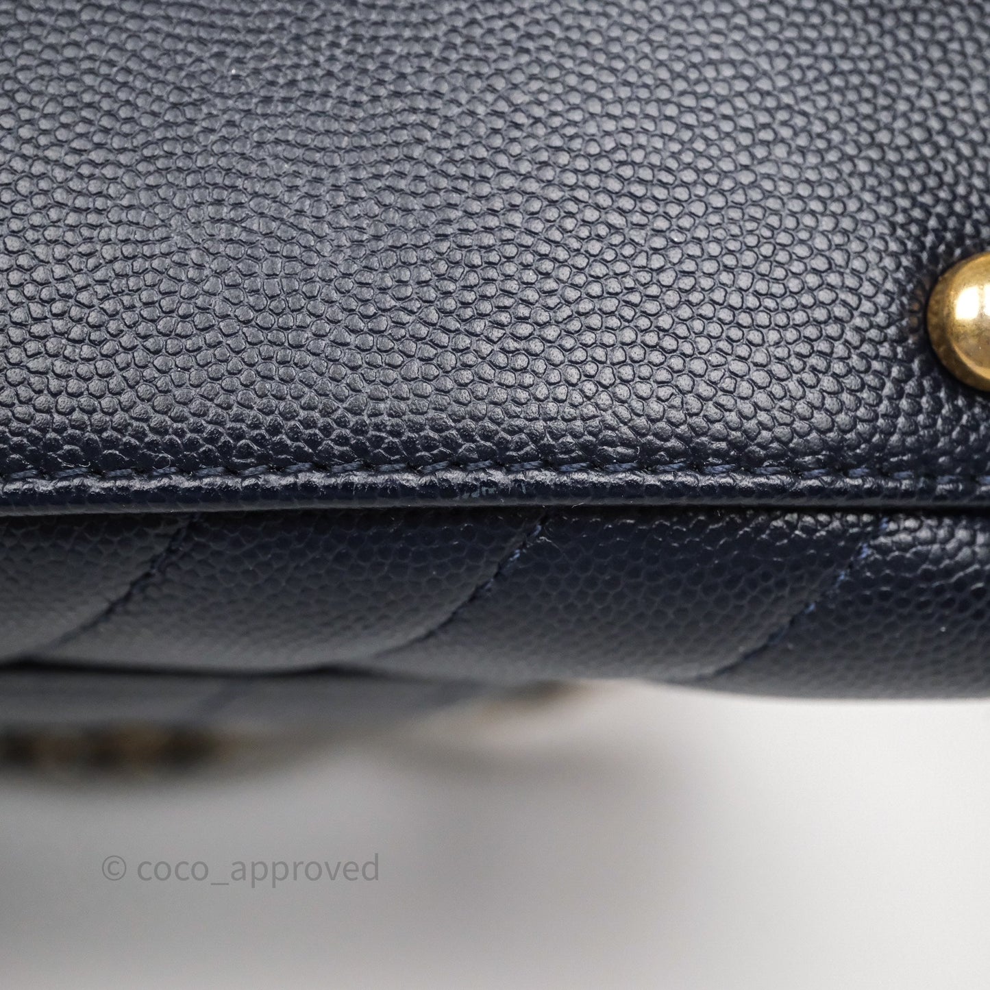 Chanel Small Coco Handle Chevron Navy Caviar Aged Gold Hardware Lizard Handle