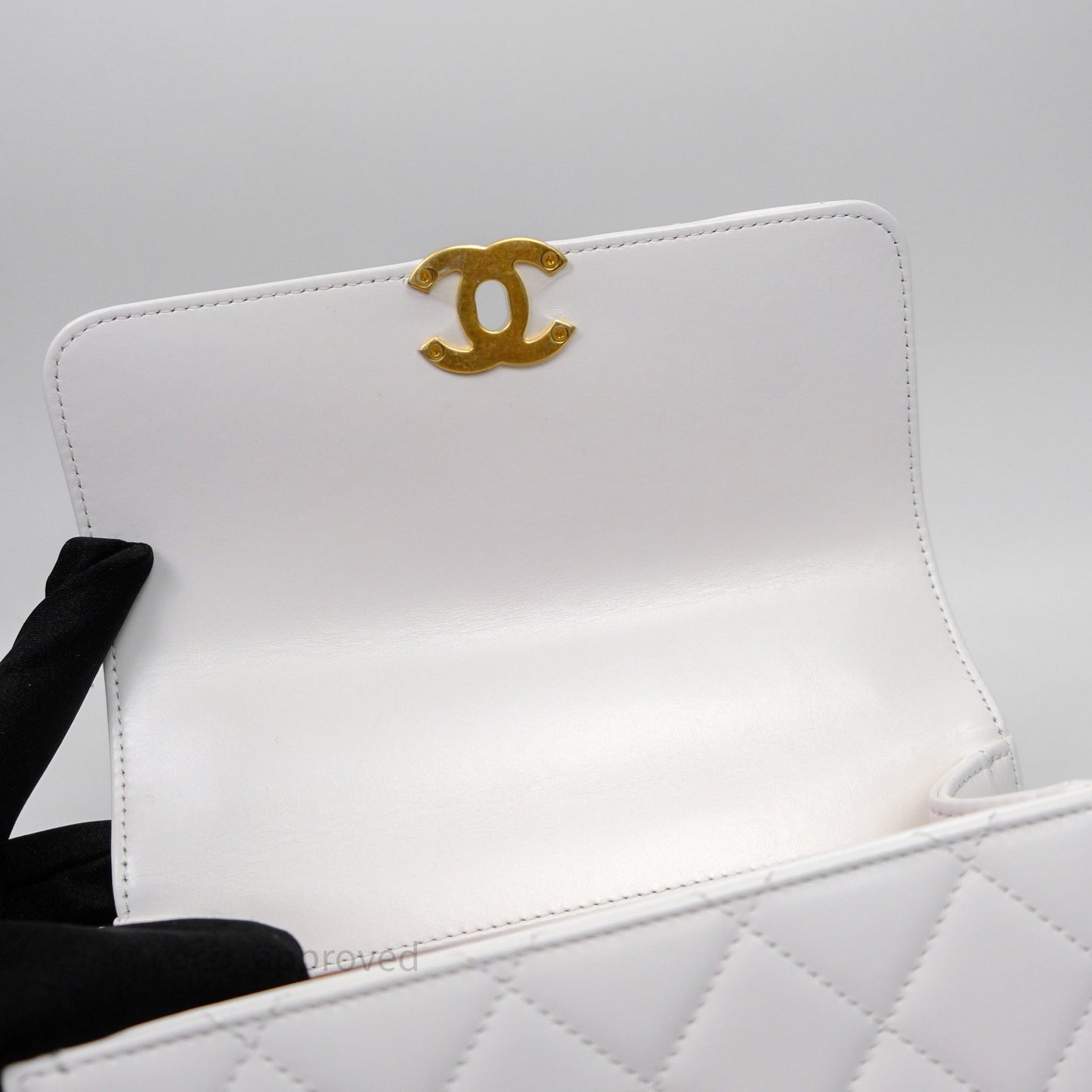 Chanel Quilted Perfect Fit Adjustable White Calfskin Aged Gold Hardware