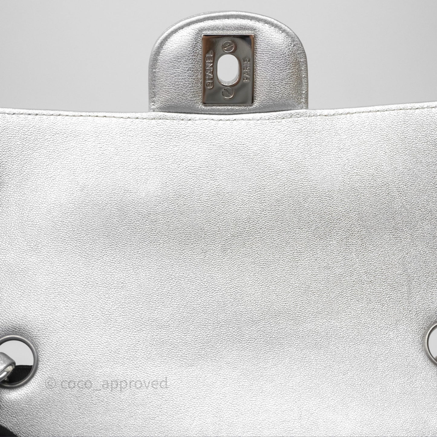 Chanel Quilted Mini Rectangular Flap Metallic Silver Lambskin Silver Hardware