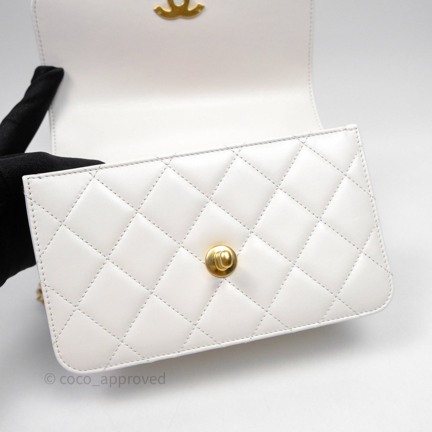 Chanel Quilted Perfect Fit Adjustable White Calfskin Aged Gold Hardware
