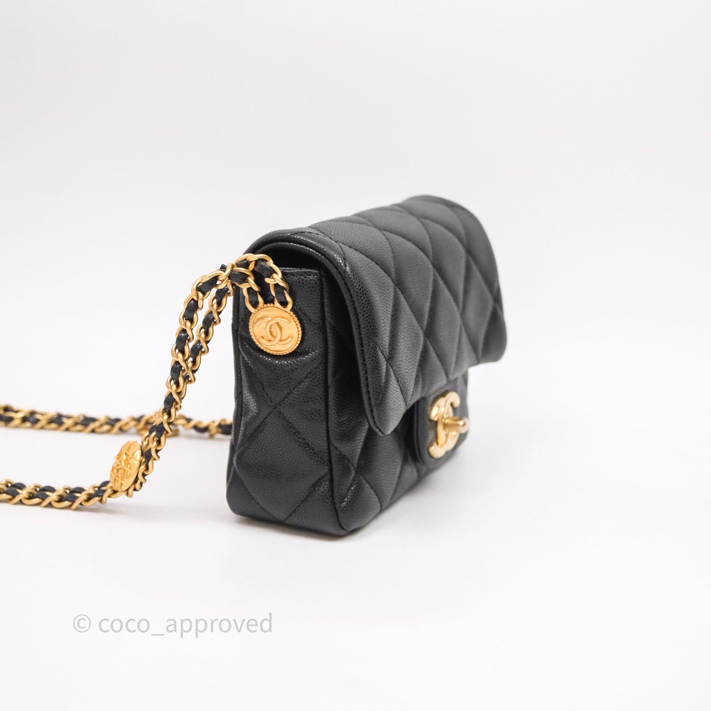 Chanel Twist Your Buttons Caviar Coin Purse Chain Black Bag Gold Hardware