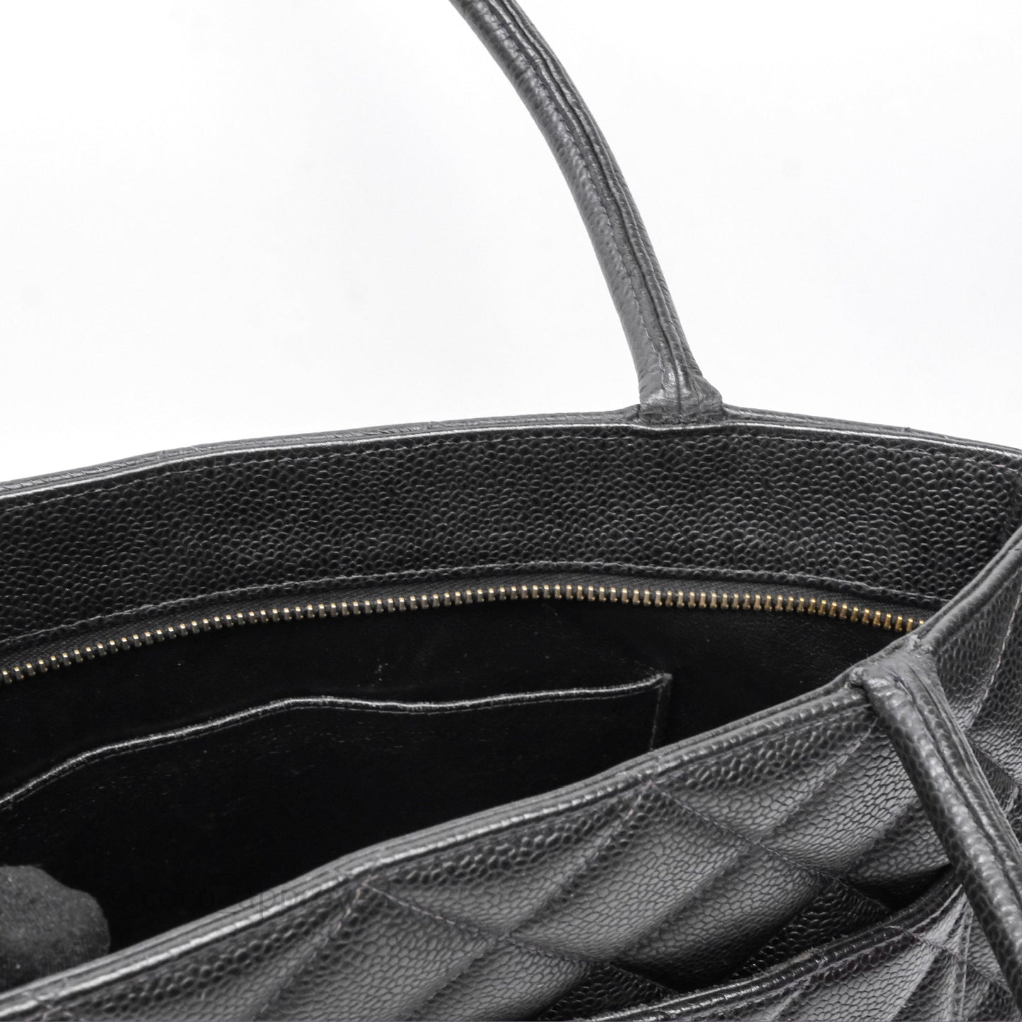 Chanel Vintage Medallion CC Black Caviar Tote Bag Gold Hardware