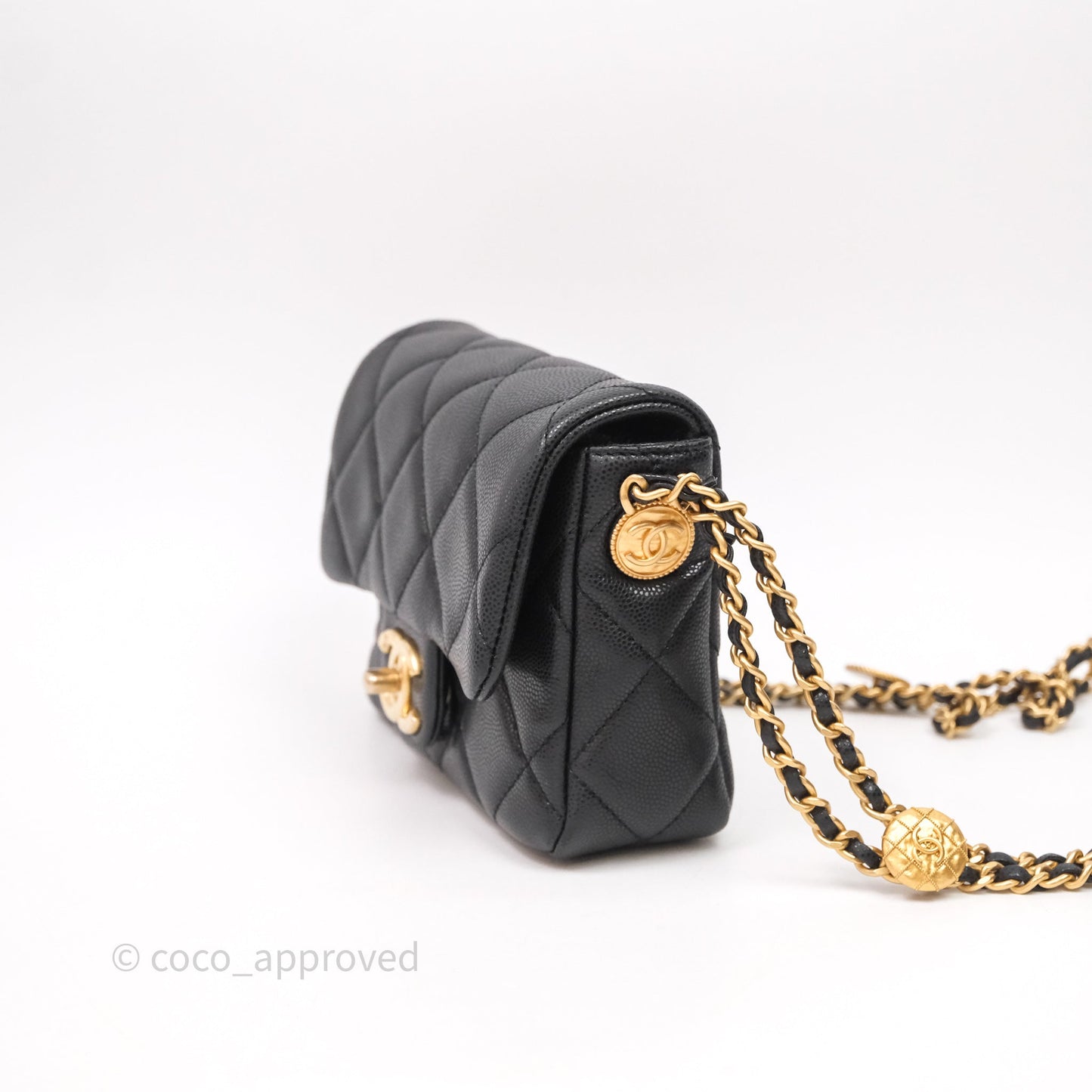 Chanel Twist Your Buttons Caviar Coin Purse Chain Black Bag Gold Hardware