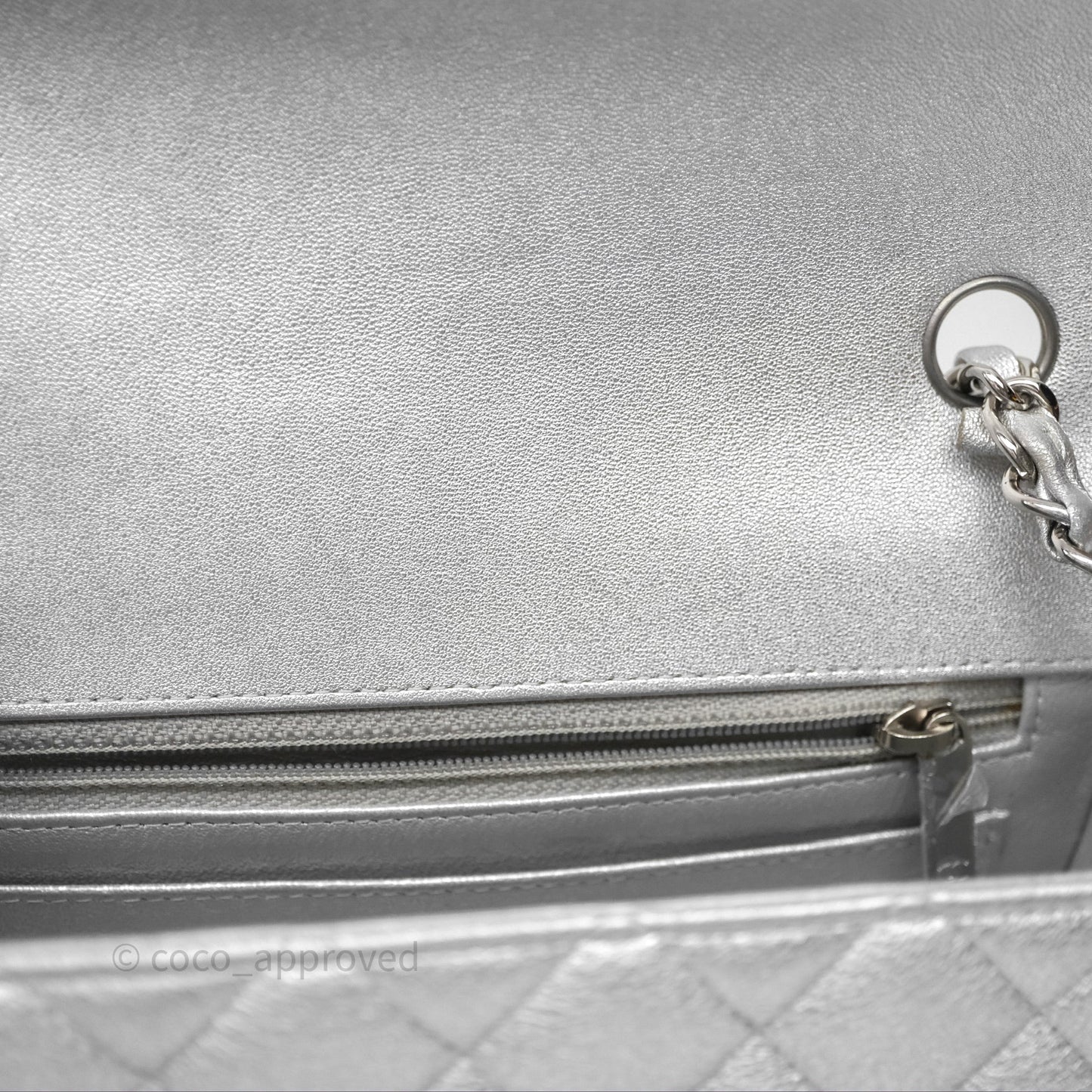Chanel Quilted Mini Rectangular Flap Metallic Silver Lambskin Silver Hardware