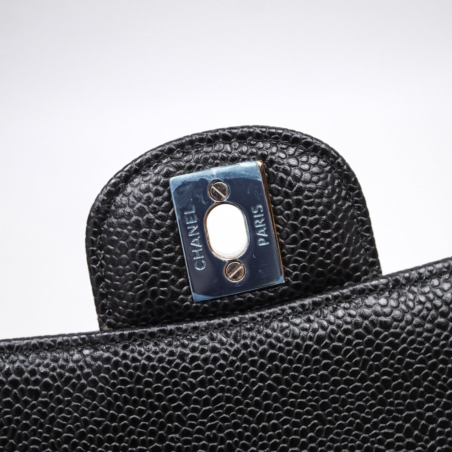 Chanel Classic M/L Medium Flap Quilted Black Caviar Silver Hardware