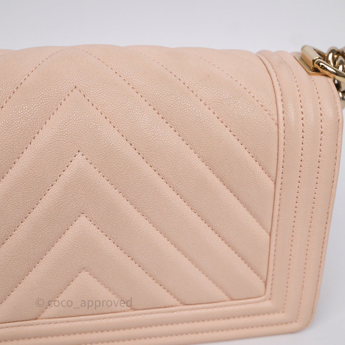 Chanel Chevron Medium Boy Light Pink Caviar Gold Hardware