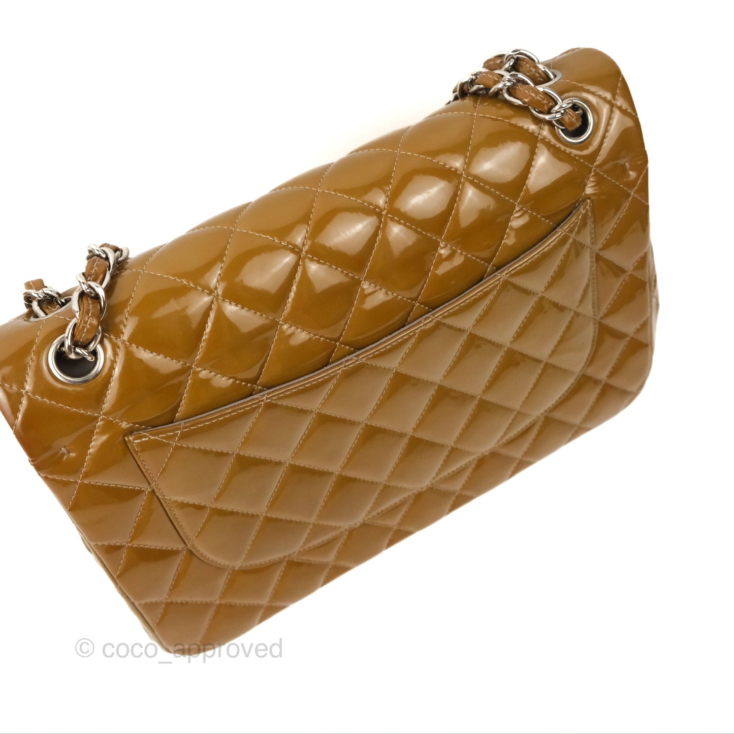 Chanel Jumbo Double Flap Brown Patent Silver Hardware⁣⁣