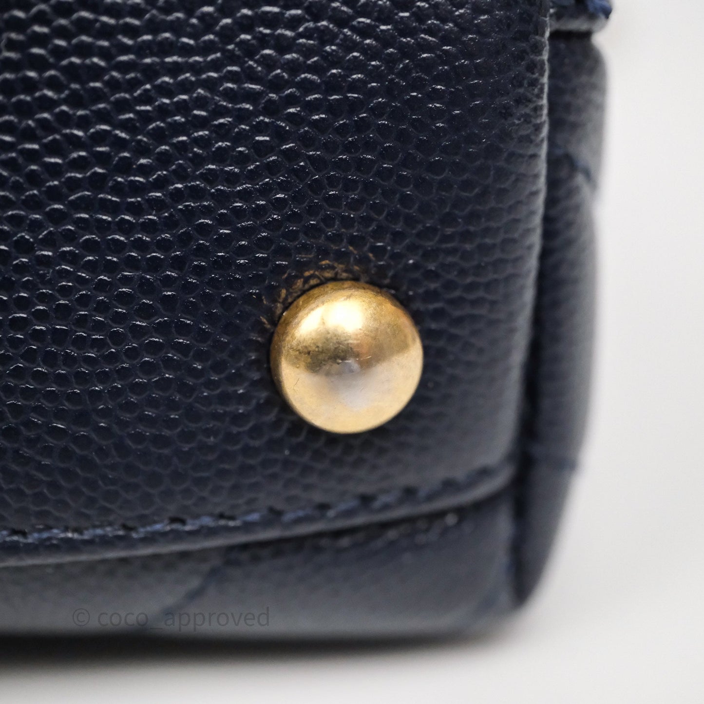 Chanel Small Coco Handle Chevron Navy Caviar Aged Gold Hardware Lizard Handle