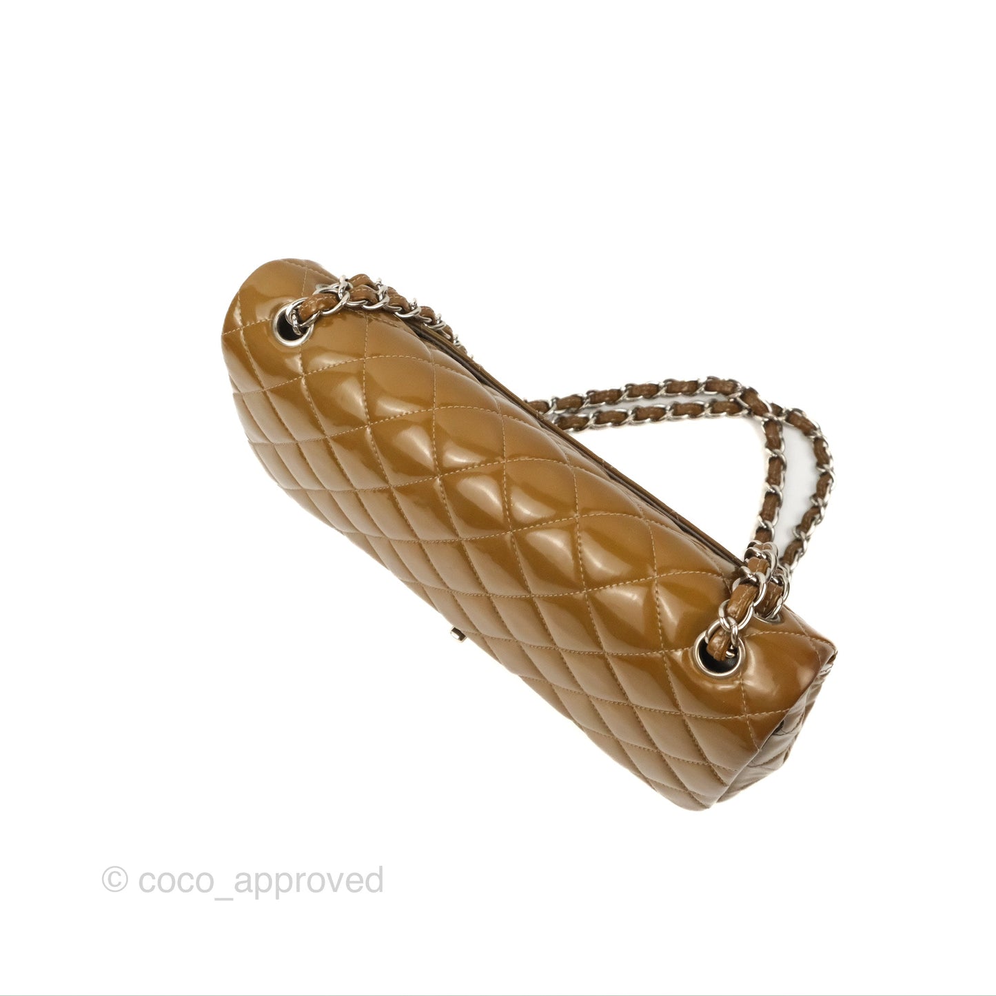 Chanel Jumbo Double Flap Brown Patent Silver Hardware⁣⁣