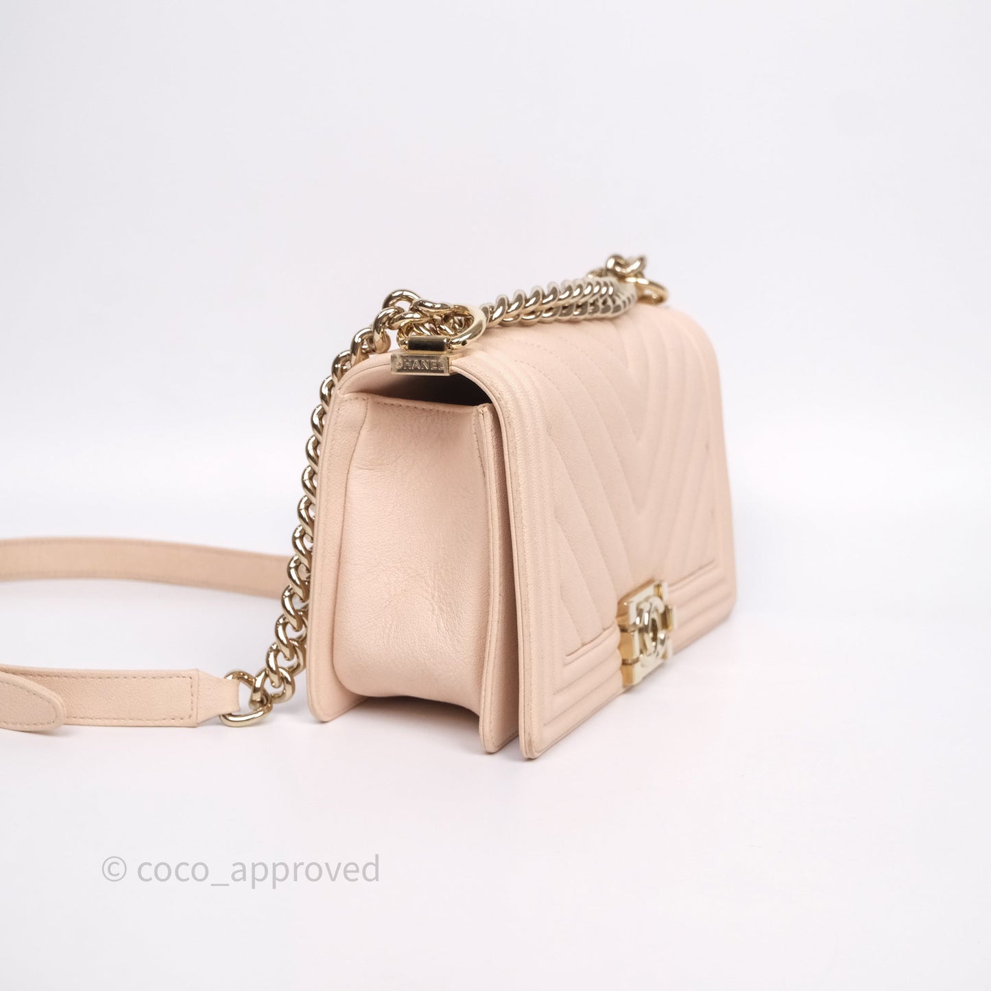 Chanel Chevron Medium Boy Light Pink Caviar Gold Hardware