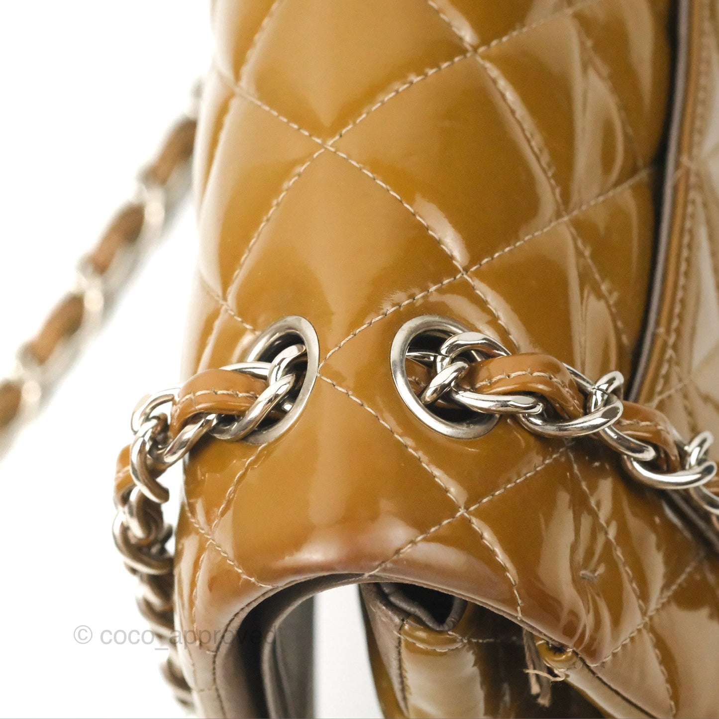 Chanel Jumbo Double Flap Brown Patent Silver Hardware⁣⁣