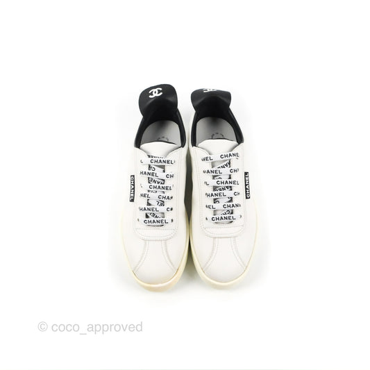 Chanel Logo Pull Tab Lace-up Sneakers White & Black Size 36.5