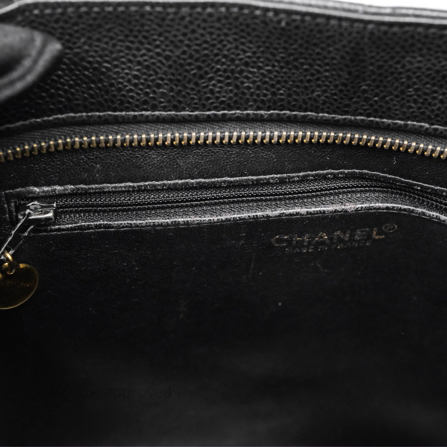 Chanel Vintage Medallion CC Black Caviar Tote Bag Gold Hardware