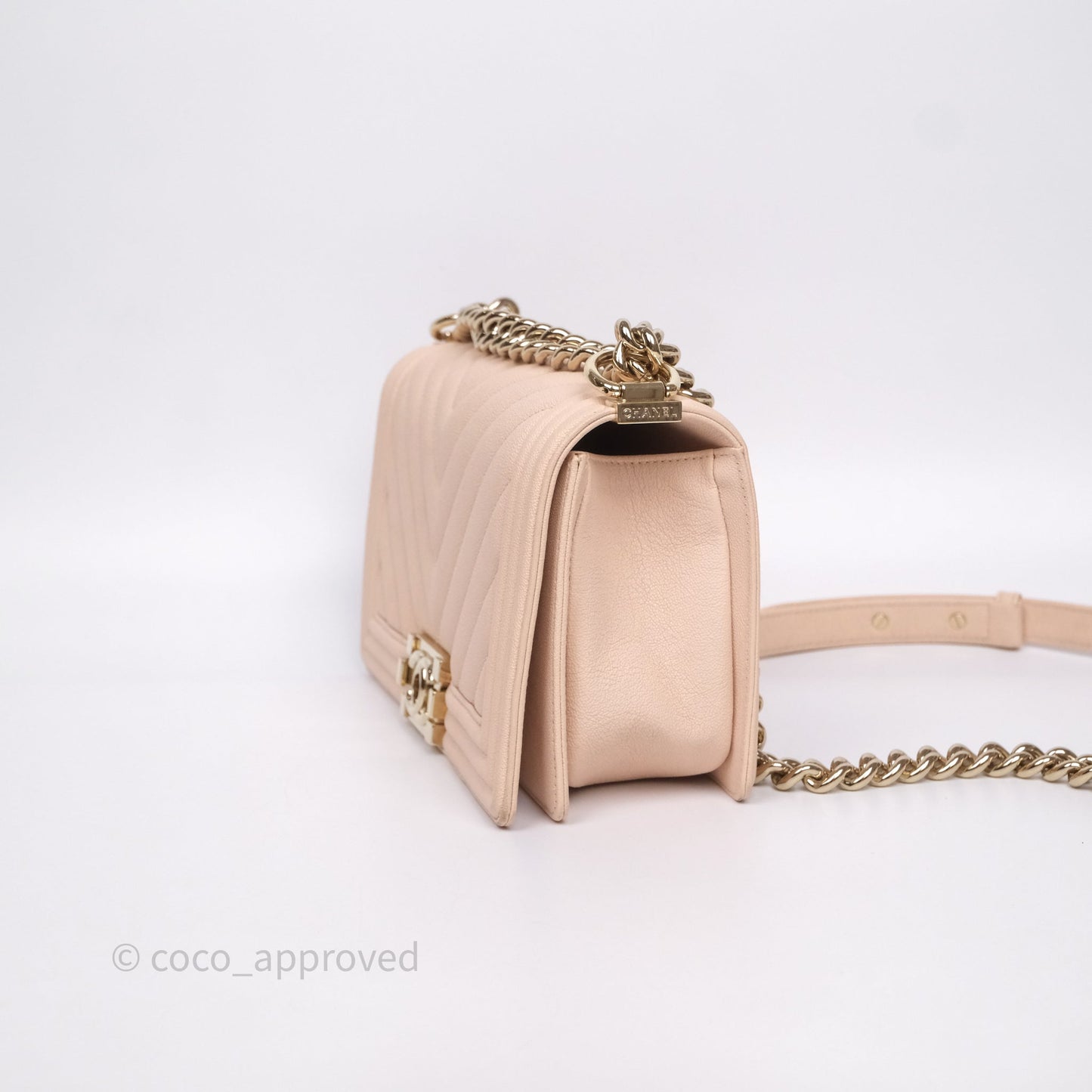 Chanel Chevron Medium Boy Light Pink Caviar Gold Hardware