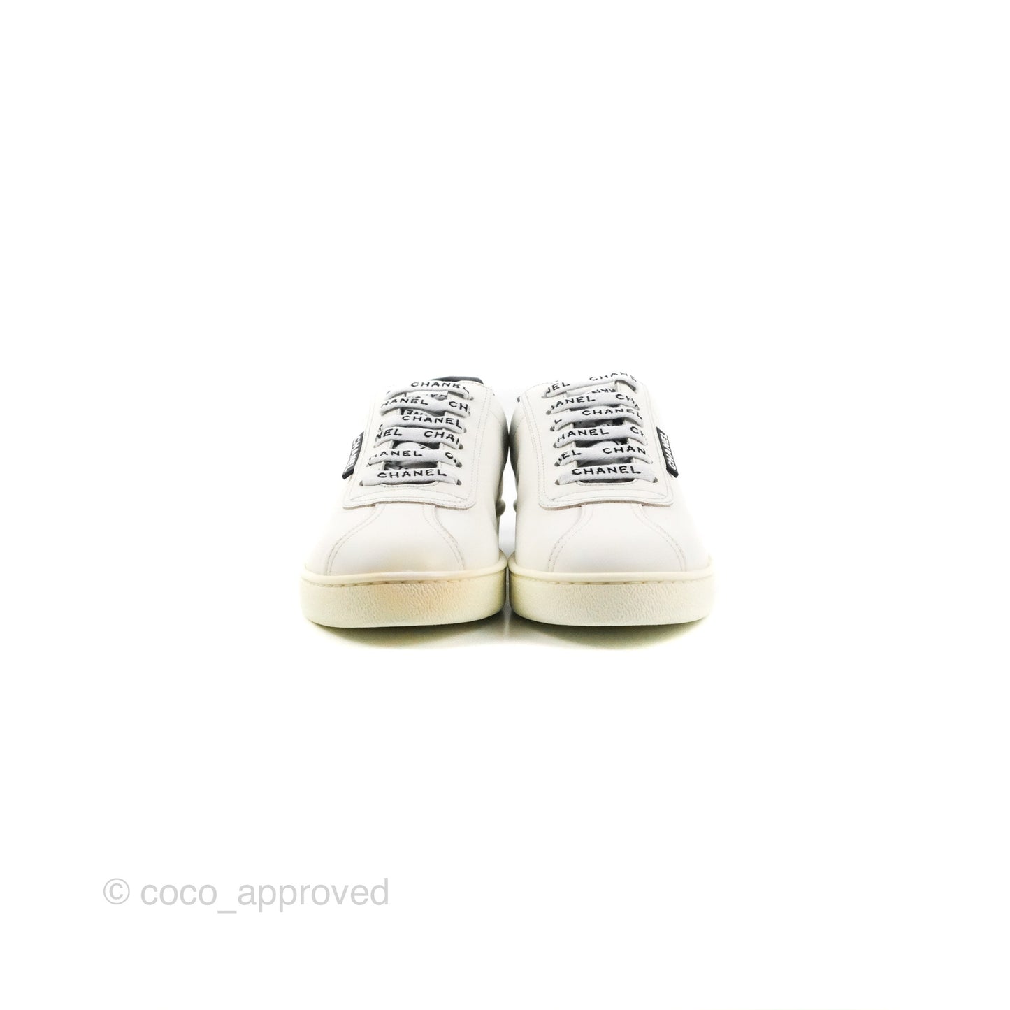 Chanel Logo Pull Tab Lace-up Sneakers White & Black Size 36.5