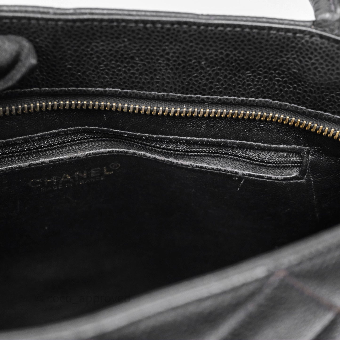 Chanel Vintage Medallion CC Black Caviar Tote Bag Gold Hardware