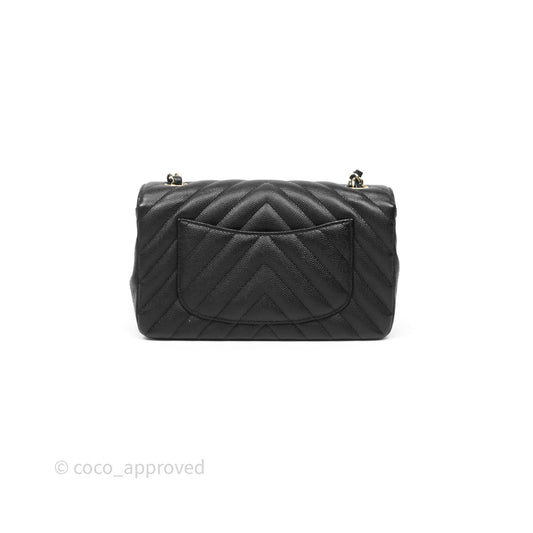 Chanel Mini Rectangular Chevron Black Caviar Gold Hardware