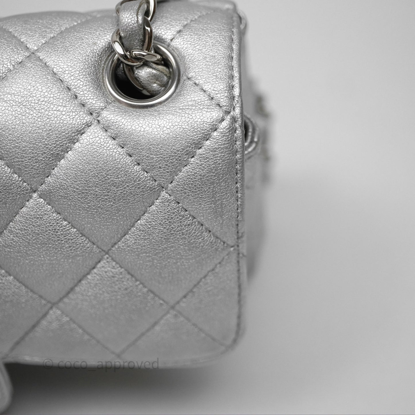 Chanel Quilted Mini Rectangular Flap Metallic Silver Lambskin Silver Hardware