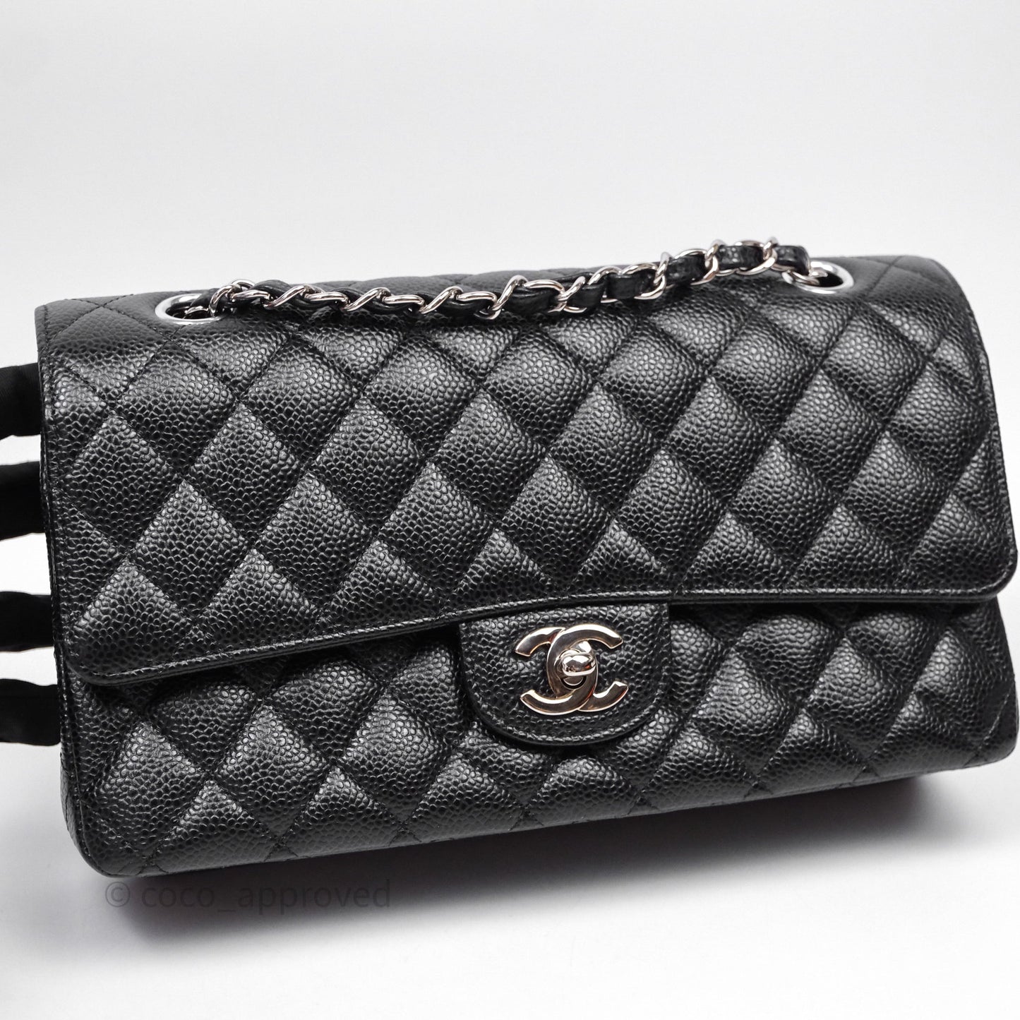 Chanel Classic M/L Medium Flap Quilted Black Caviar Silver Hardware
