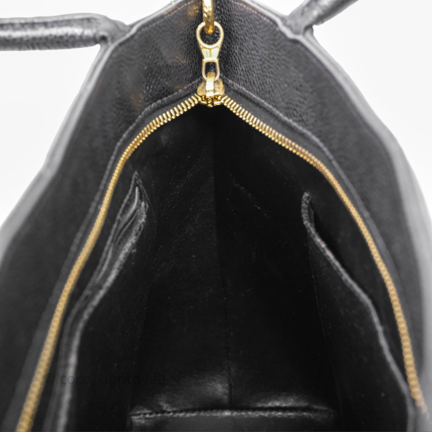 Chanel Vintage Medallion CC Black Caviar Tote Bag Gold Hardware