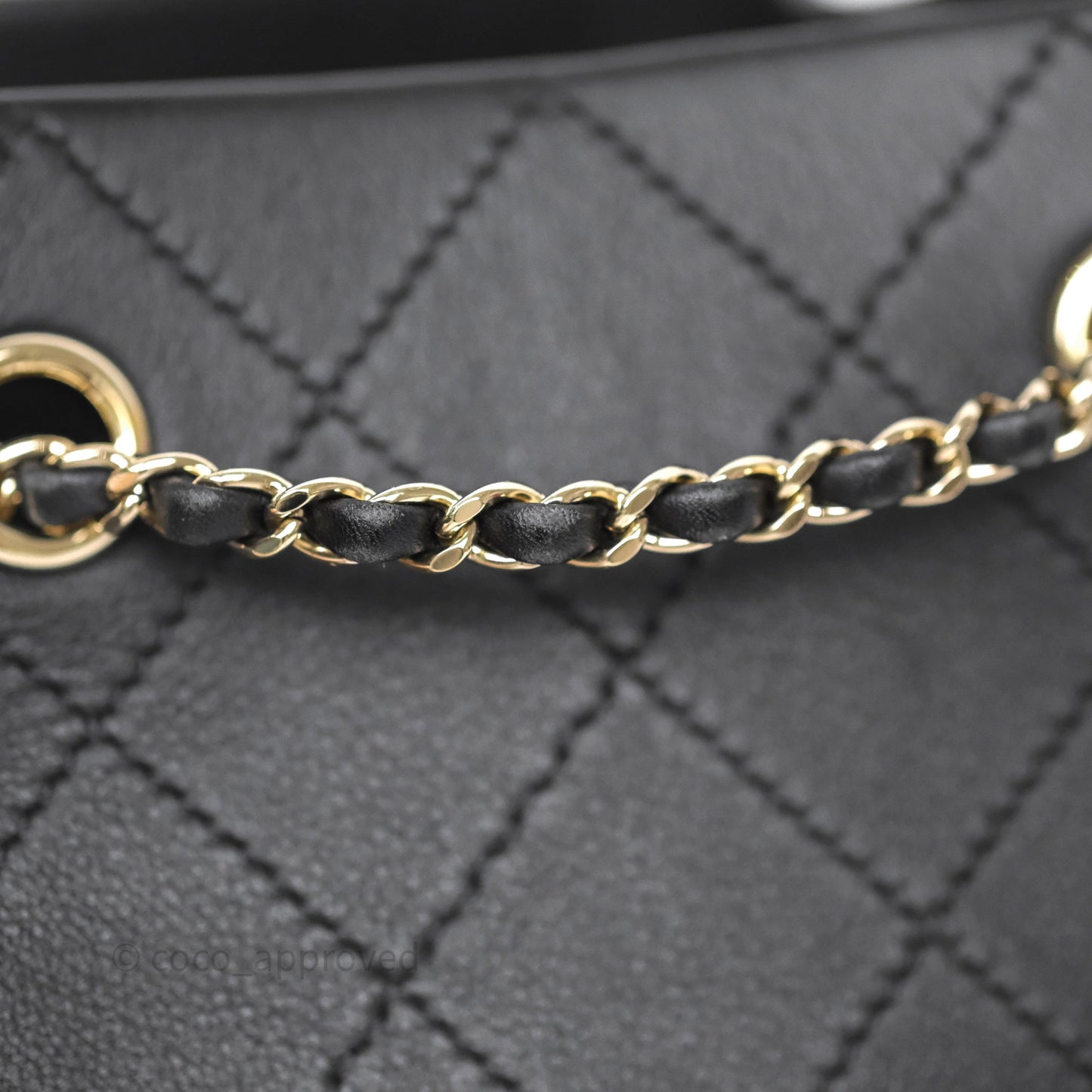 Chanel Quilted Drawstring Bucket Bag Black Calfskin Gold Hardware