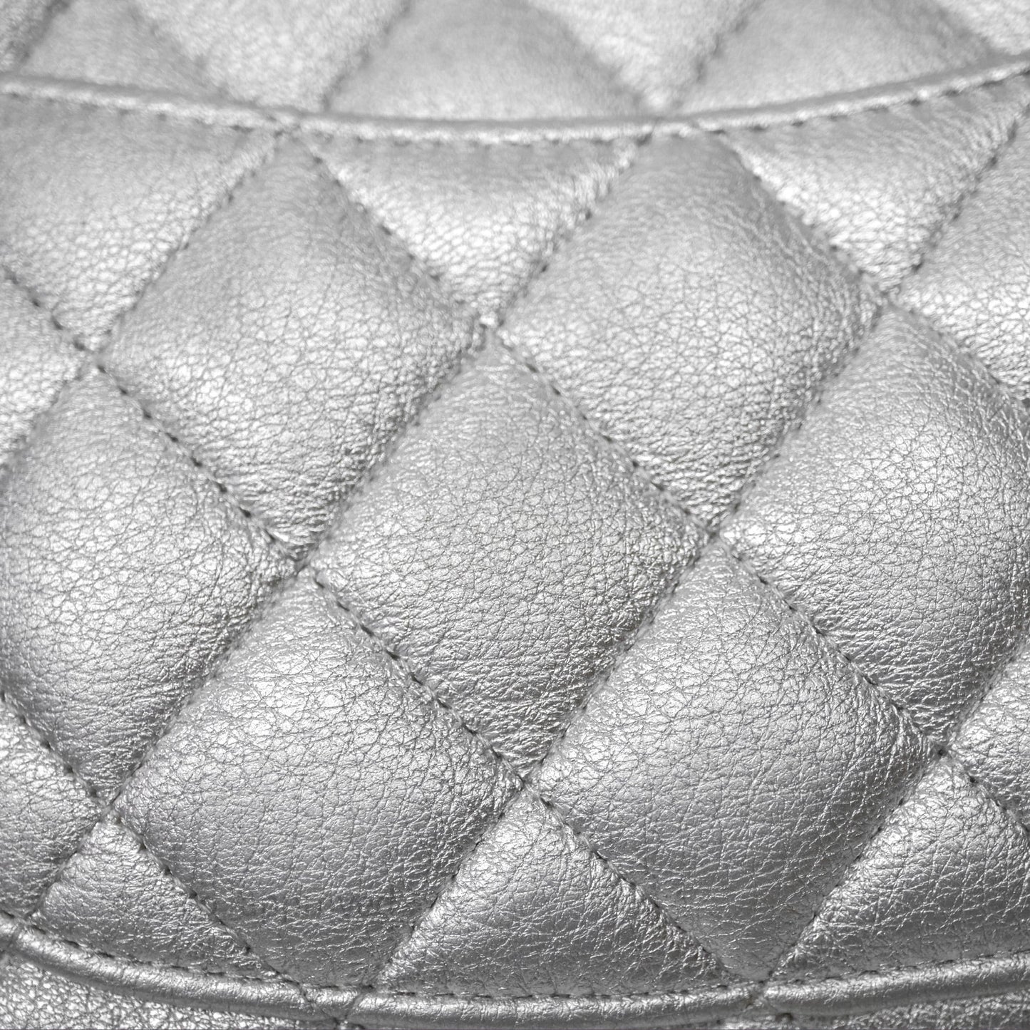 Chanel Quilted Mini Rectangular Flap Metallic Silver Lambskin Silver Hardware