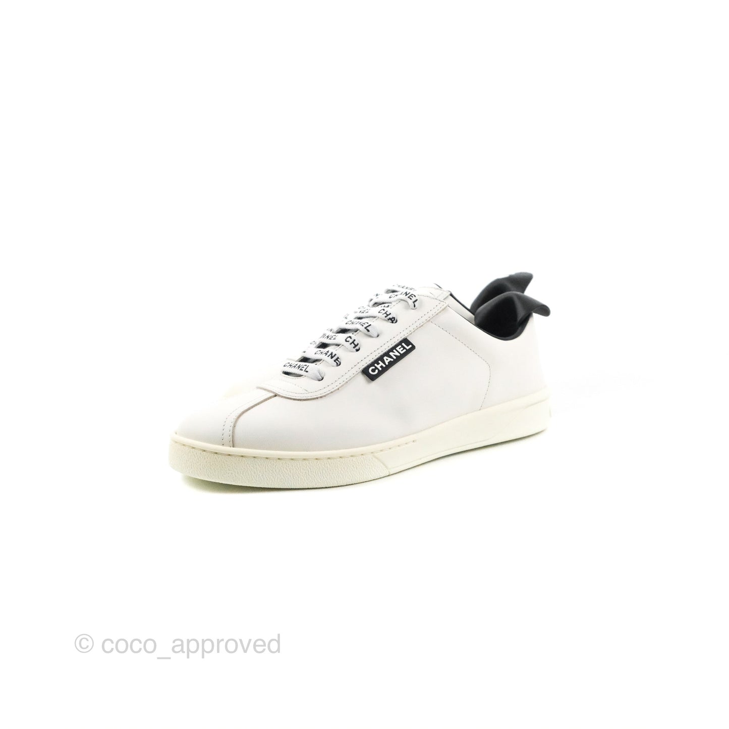 Chanel Logo Pull Tab Lace-up Sneakers White & Black Size 36.5