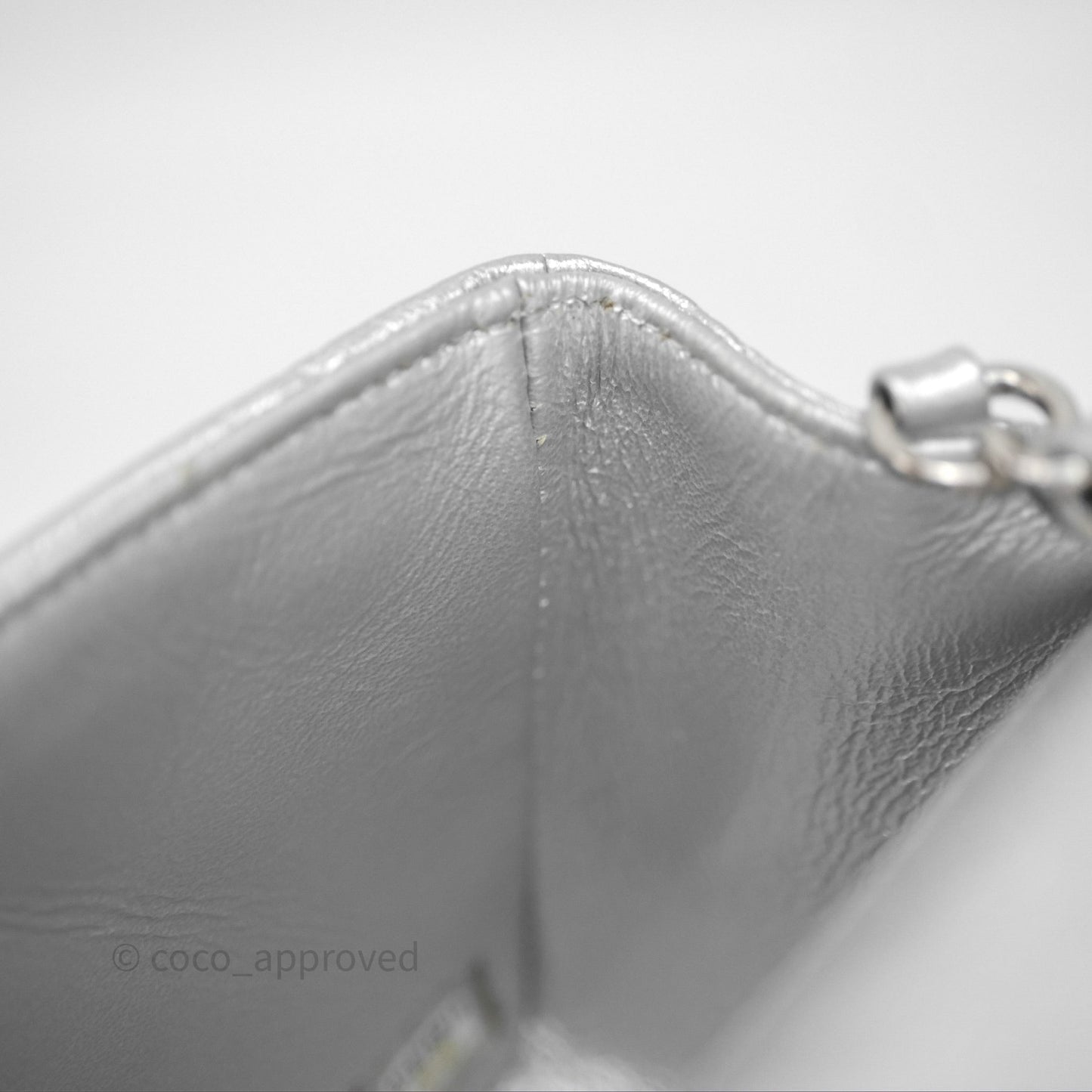 Chanel Quilted Mini Rectangular Flap Metallic Silver Lambskin Silver Hardware