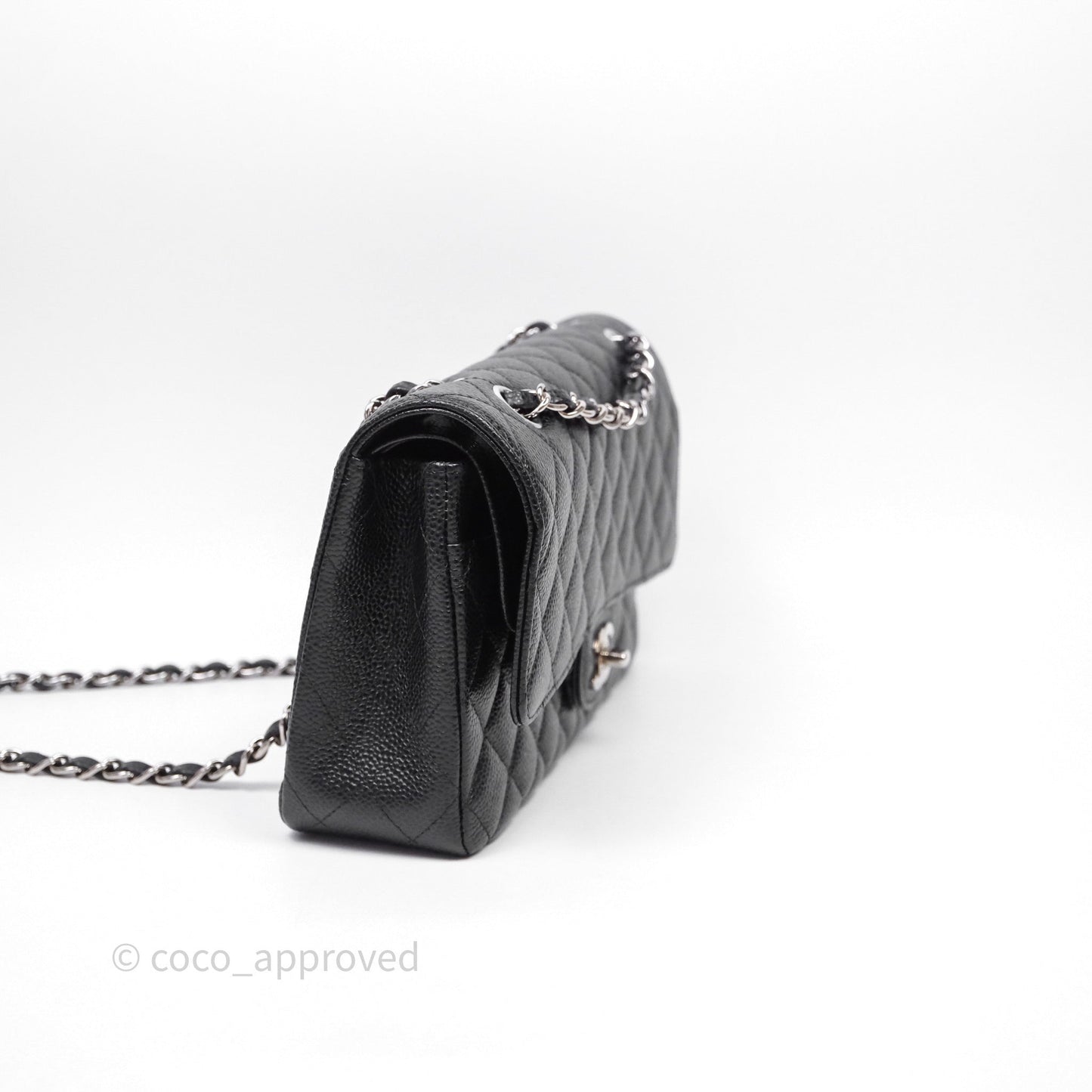 Chanel Classic M/L Medium Flap Quilted Black Caviar Silver Hardware