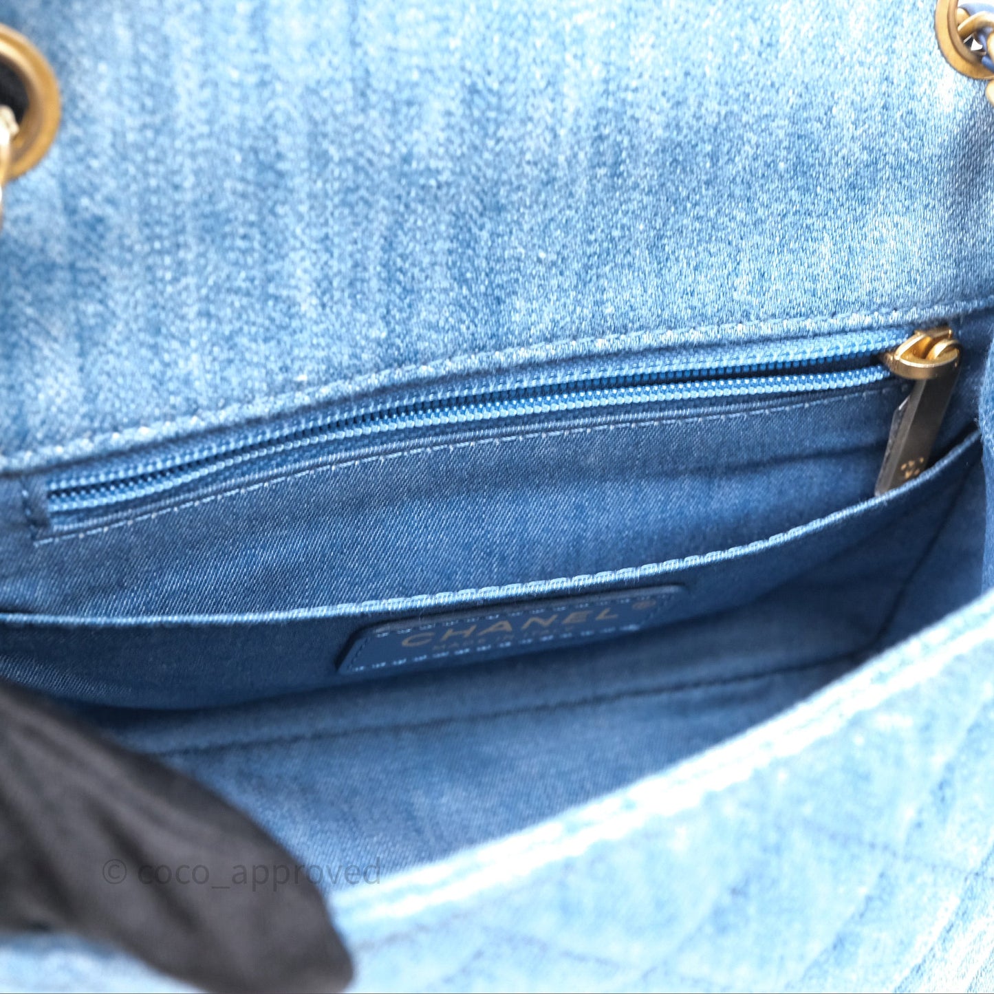 Chanel Mini Square Pearl Crush Quilted Denim Aged Gold Hardware