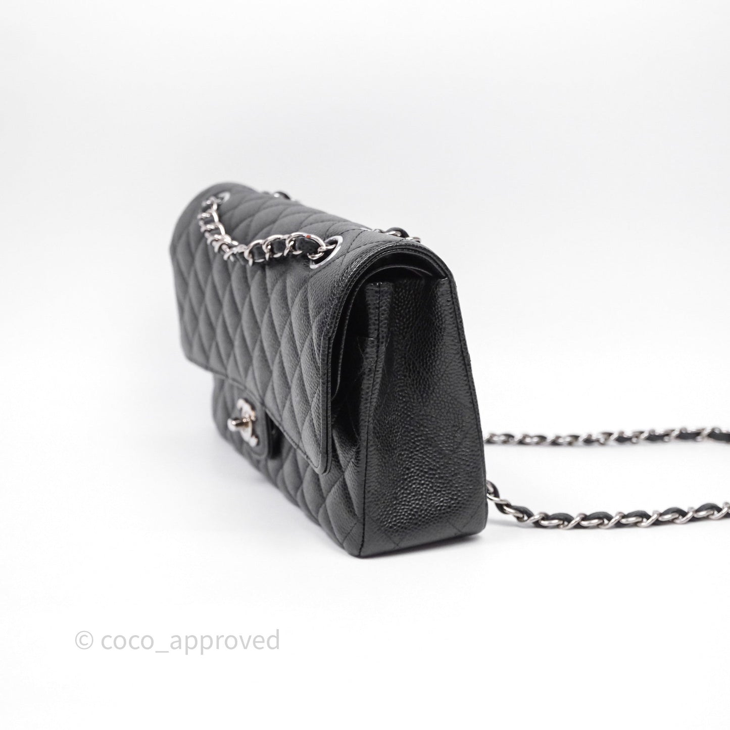 Chanel Classic M/L Medium Flap Quilted Black Caviar Silver Hardware